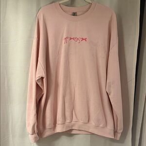 Gildan Light Pink Crewneck Sweatshirt with Pink Embroidered Bows